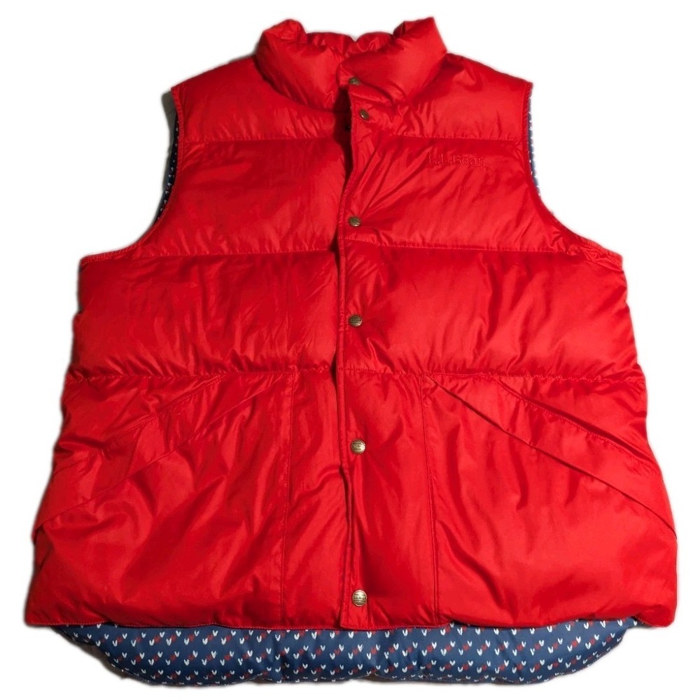 LL Bean DownTek Puffer Vest Red Snap‎ Front Womens XL Mens L Goose Down Jacket